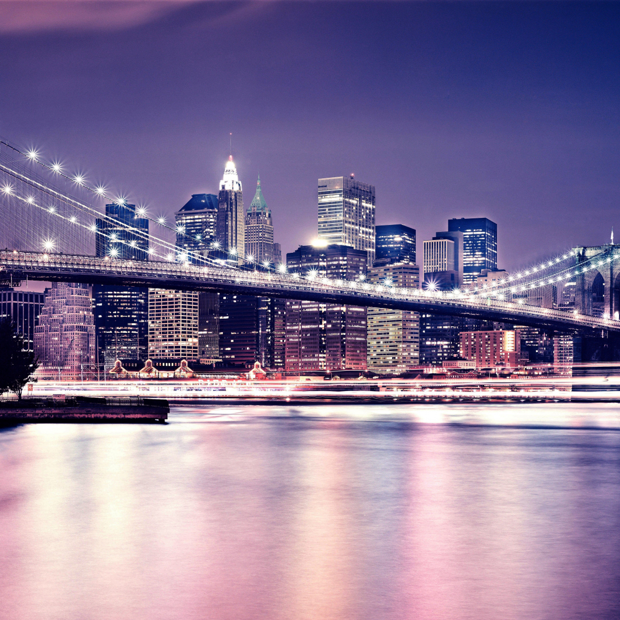 Wallpaper Brooklyn Bridge Night Buildings Cityscape Desktop