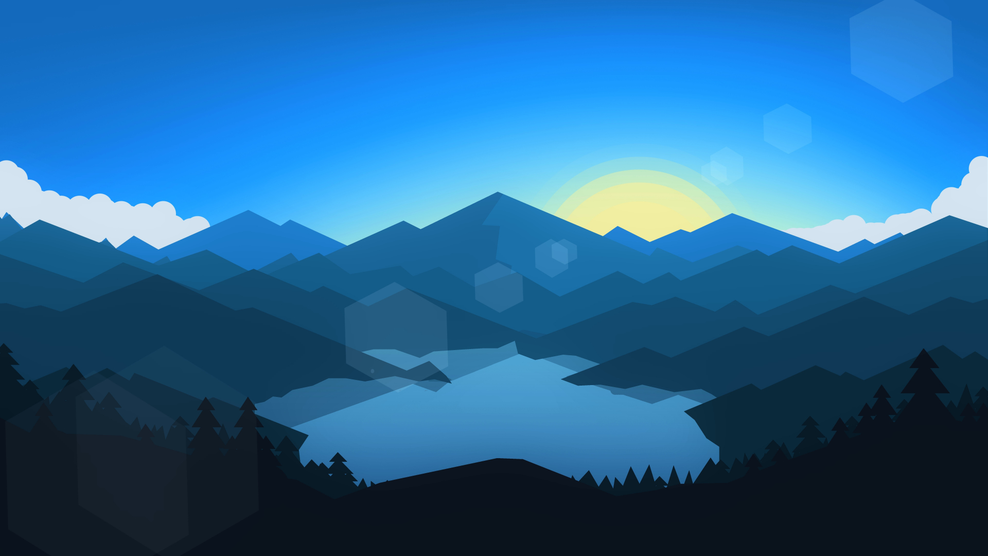 Download 1920x1080 wallpaper forest, mountains, sunset ...