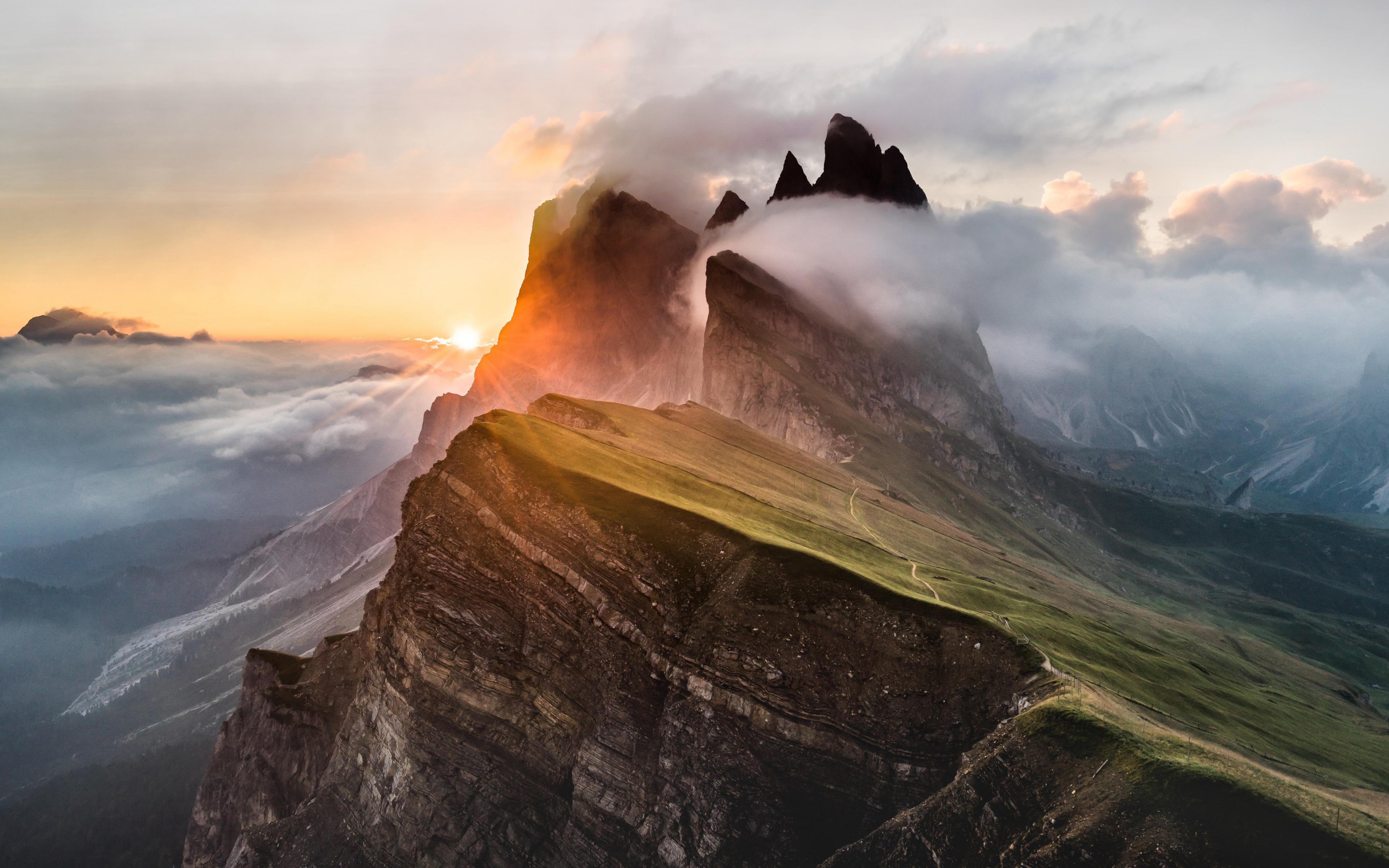Download 3840x2400 wallpaper dolomites mountains, clouds ...