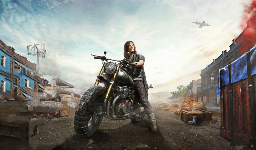 Daryl Dixon, PUBG mobile X, The Walking Dead, crossover, artwork, 1024x600 wallpaper