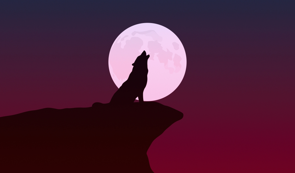 Download wallpaper 1024x600 howling, wolf, silhouette, minimalist art ...