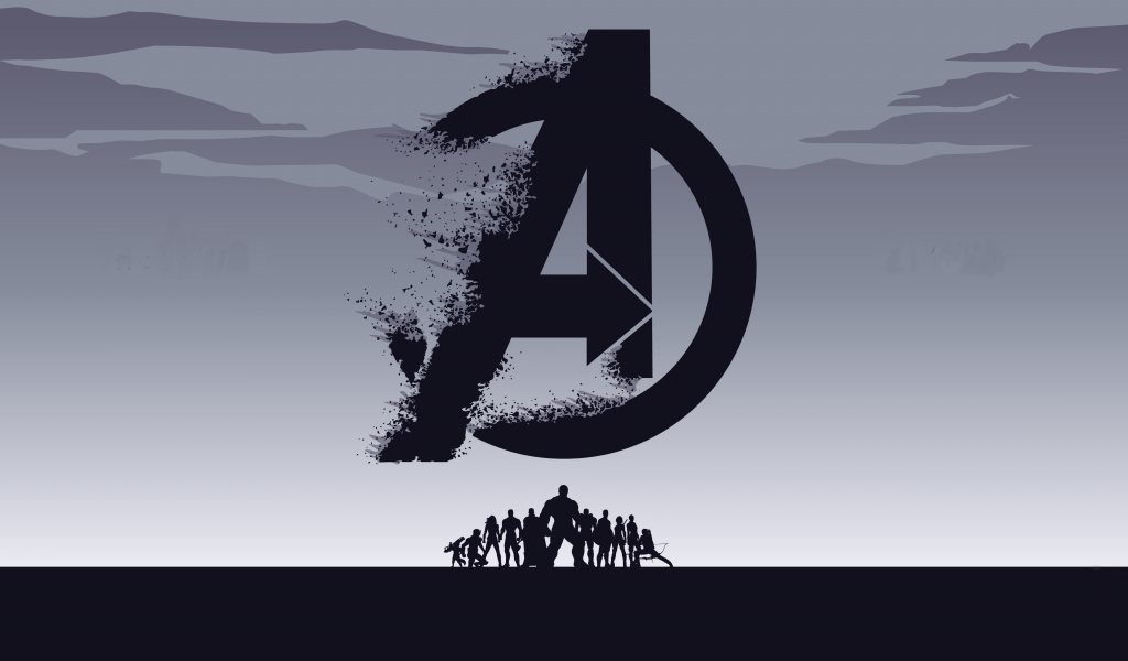 2019 movie, Avengers: Endgame, minimal, silhouette, art, 1024x600 wallpaper