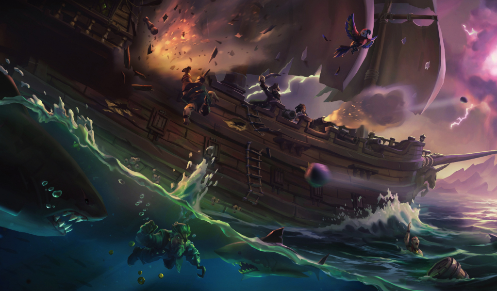 Sea of thieves, ship, pirates, video game, 1024x600 wallpaper