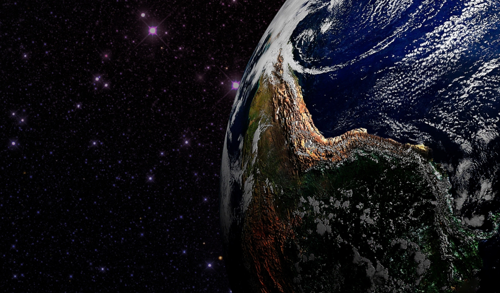 Download Wallpaper 1024x600 Earth Planet, Stars, Space, Netbook, Tablet