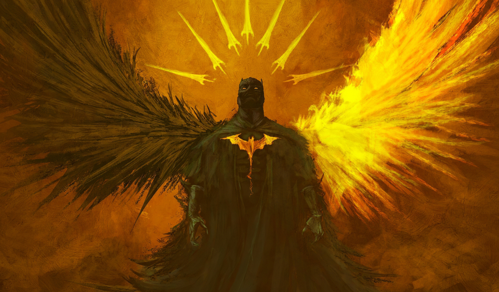 Batman, angel, wings of darkness and good, art, 1024x600 wallpaper