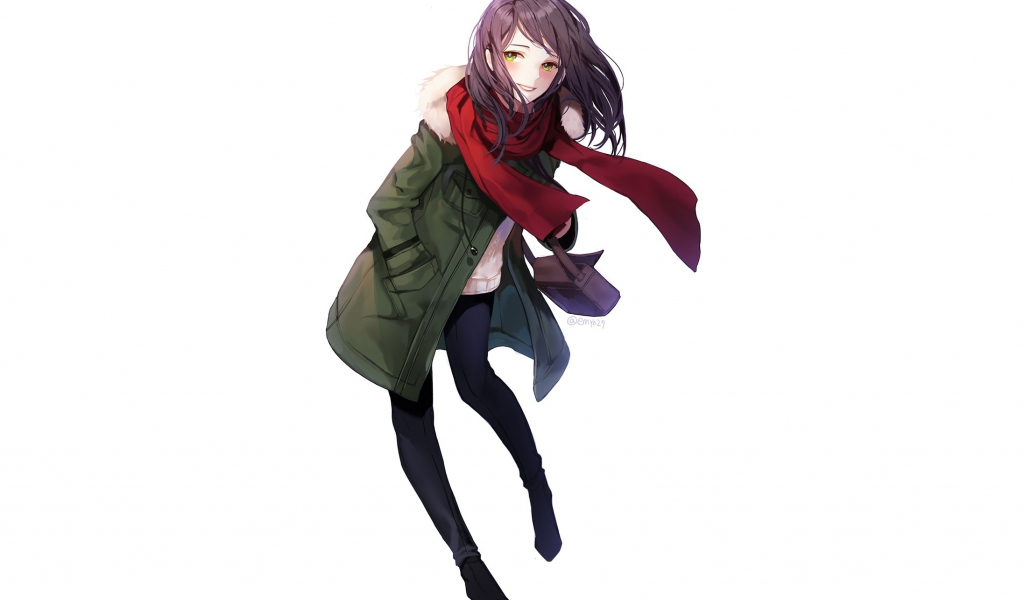 Download 1024x600 wallpaper red scarf, jacket, cute anime ...