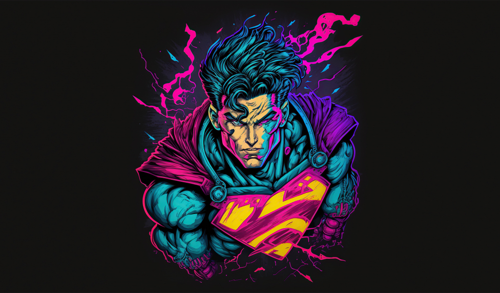 Retrofied Superman, powerful man, dark, artwork, 1024x600 wallpaper