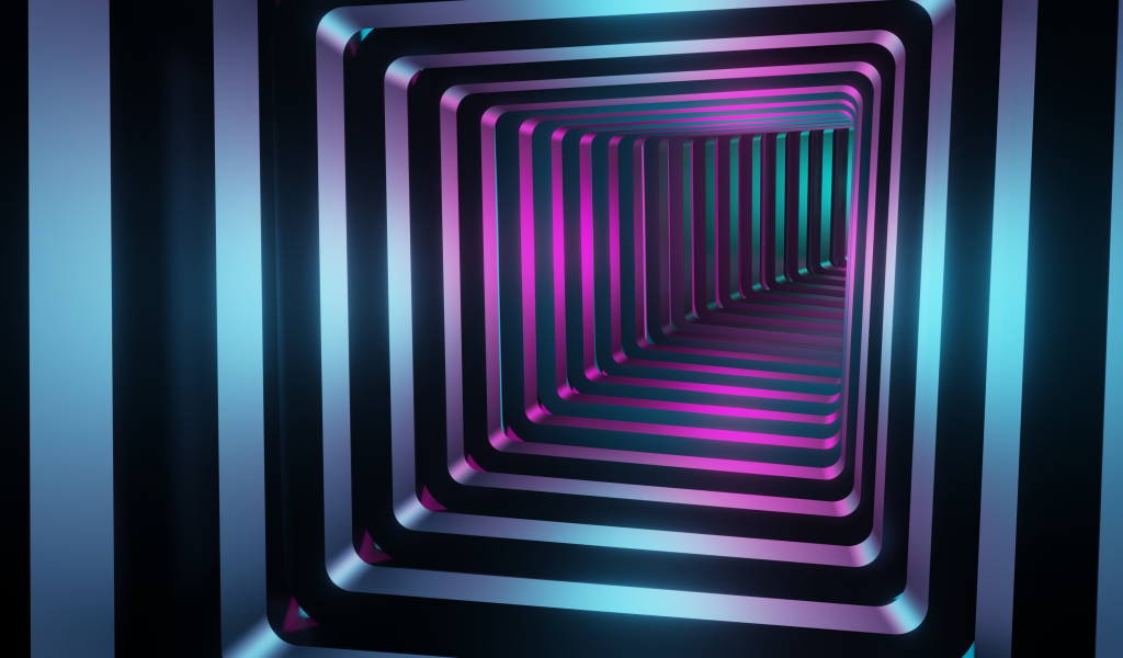 Download wallpaper 1024x600 neon squares, tunnel, netbook, tablet ...