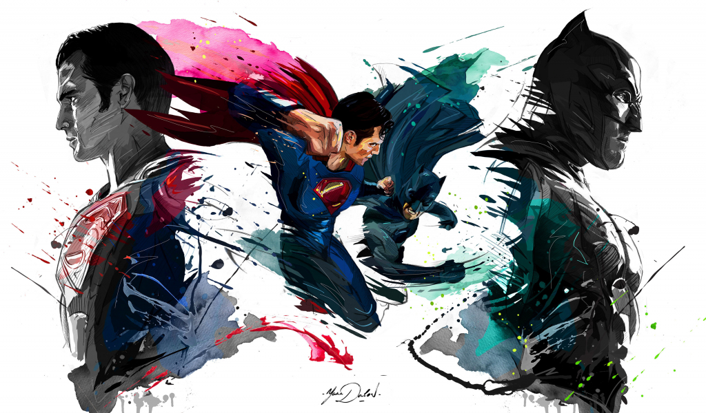 Batman vs superman, 4k, sketch artwork, 1024x600 wallpaper