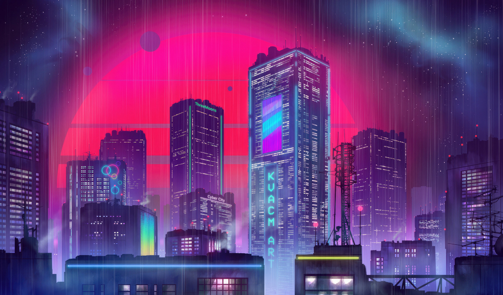 Red Moon, futuristic city, cityscape, 1024x600 wallpaper