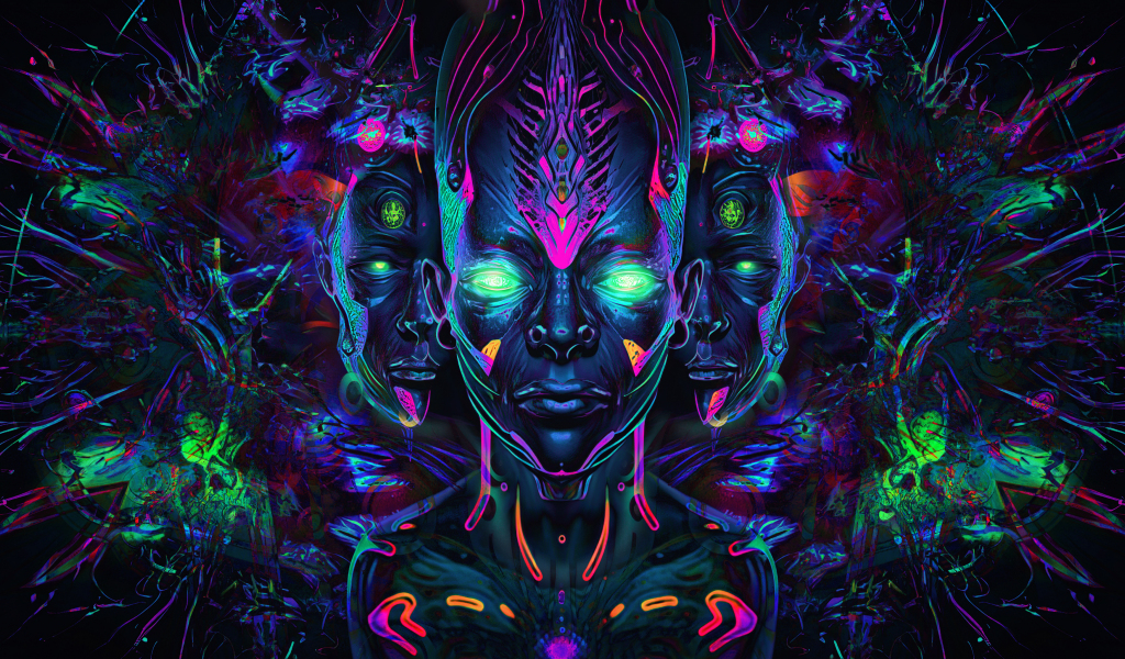 Psychedelic art, abstract, dark, 1024x600 wallpaper