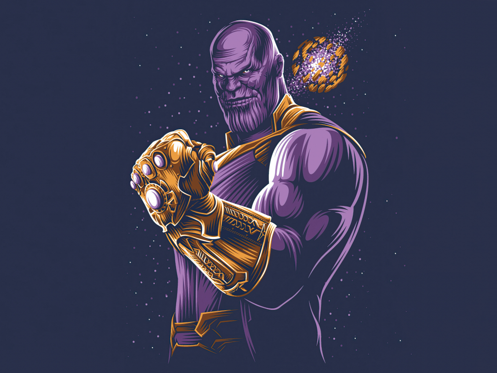 Thanos with infinity gauntlet, super villain, minimalism wallpaper, hd imag...