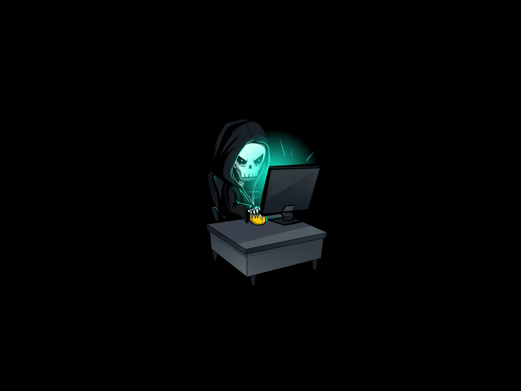 Desktop wallpaper skull in hood, hacking time, minimal, hd image