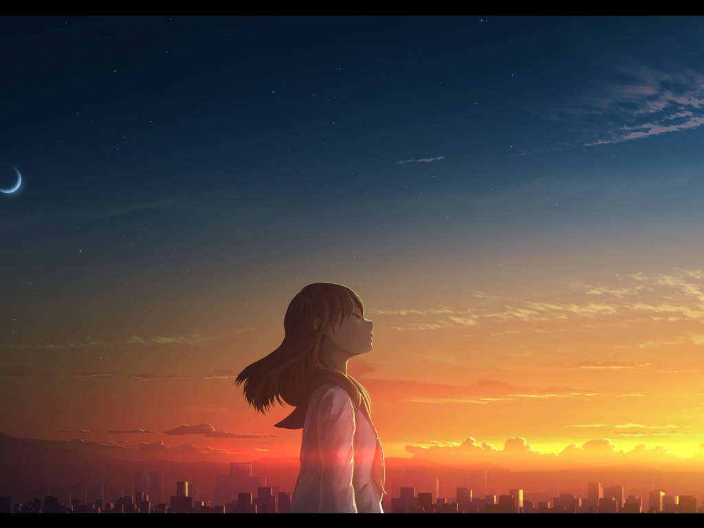 Anime couple sunset cityscape scenic mood relaxing crescent Anime  HD wallpaper  Peakpx