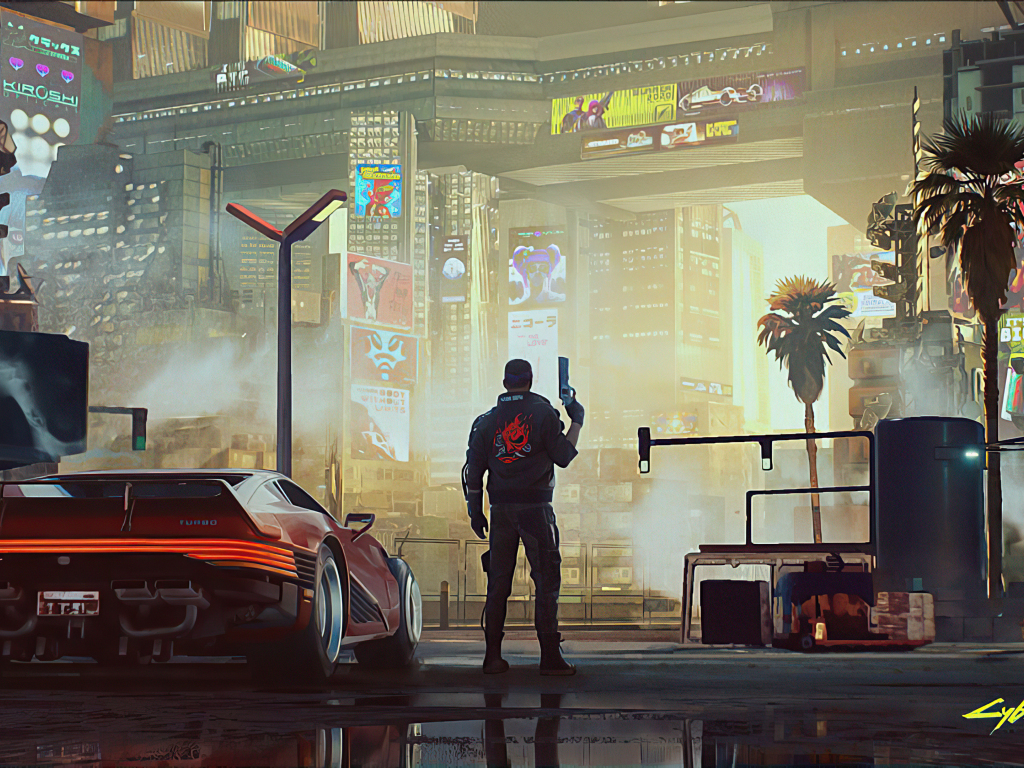 Desktop wallpaper game art, cyberpunk 207, video game, man with gun, hd