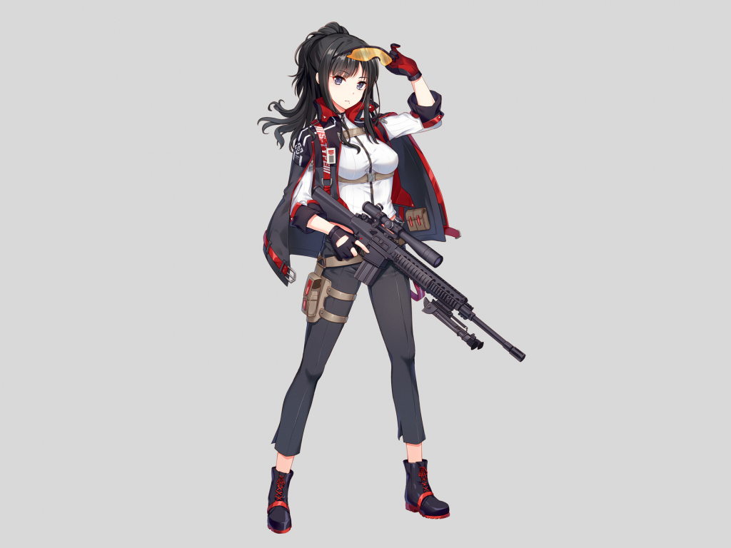 Desktop wallpaper anime  girl  soldier  with gun minimal 