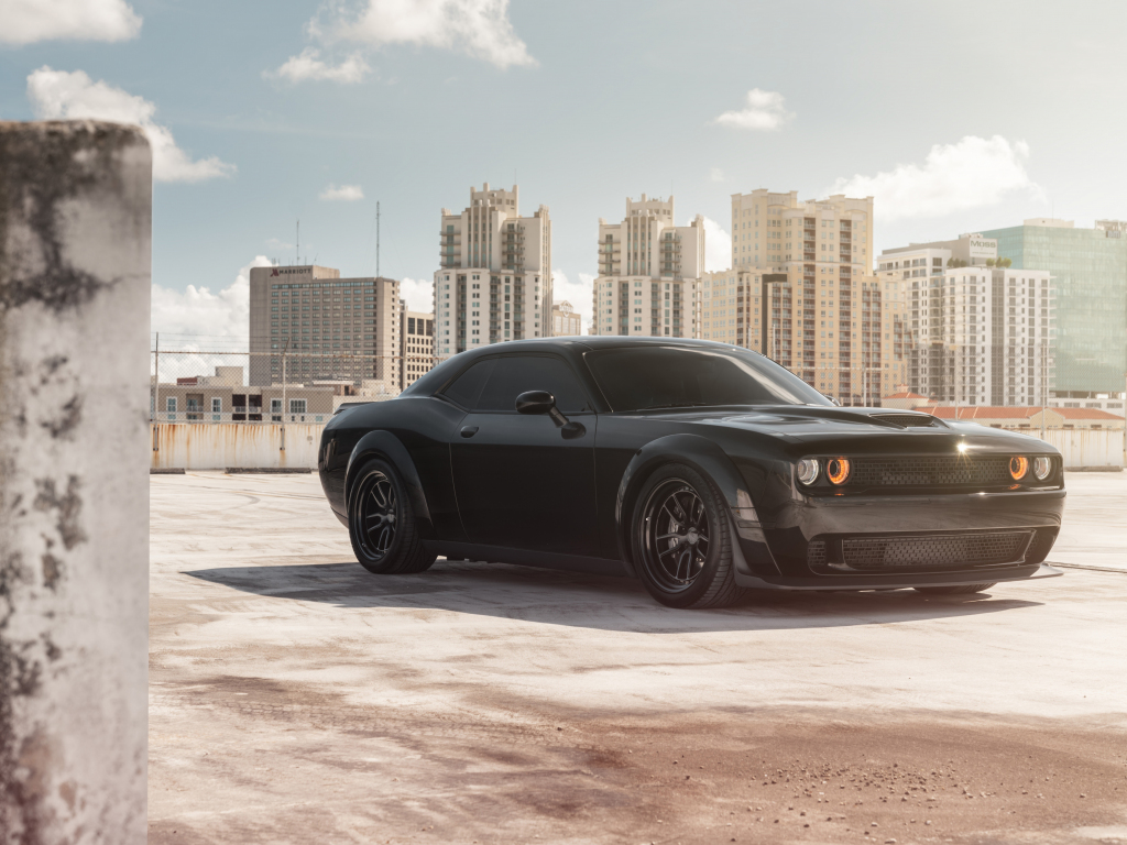 Wallpaper Muscle Car Black Dodge Challenger Srt Side View Desktop Wallpaper Hd Image