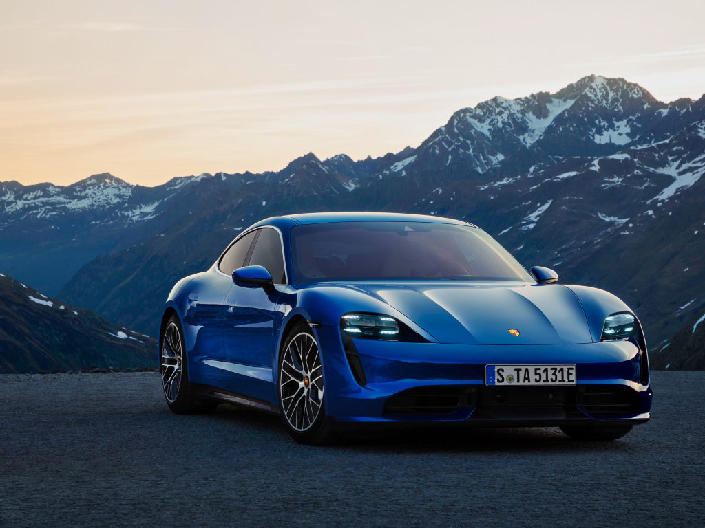 Desktop wallpaper blue car, porsche taycan turbo, 2019, hd