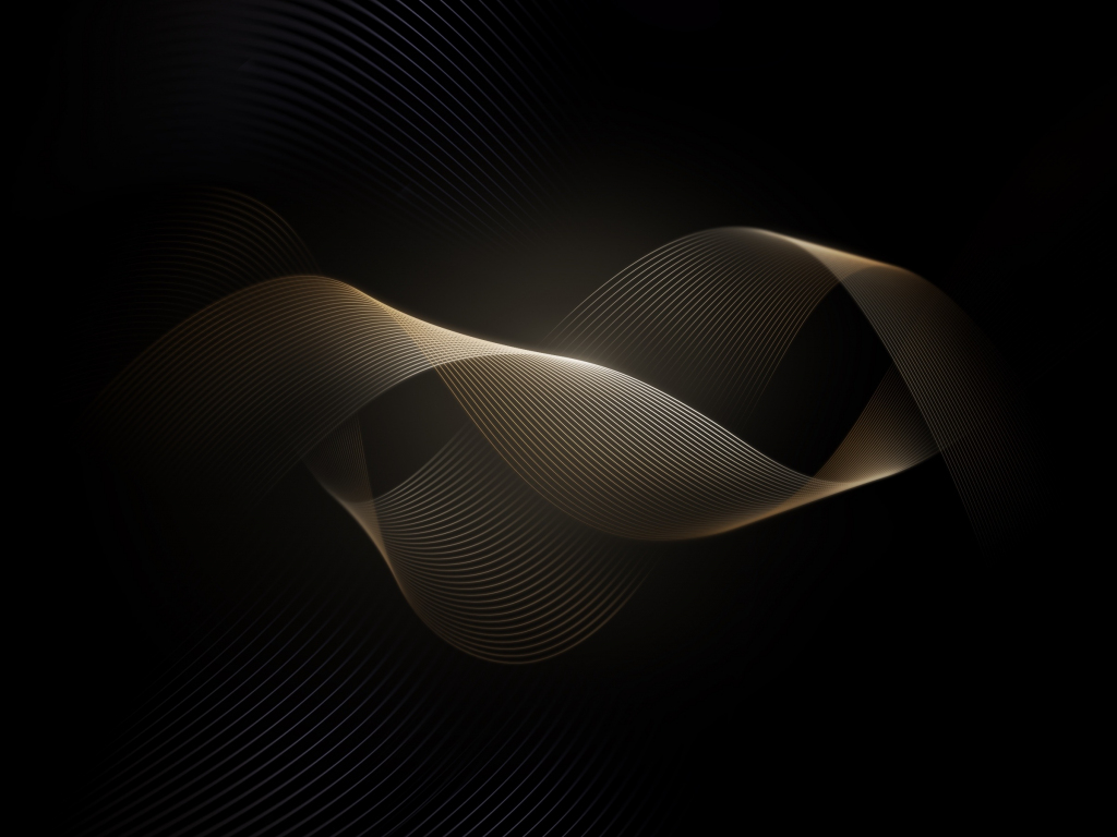 Desktop wallpaper waves, golden lines, dark black, abstract, hd image