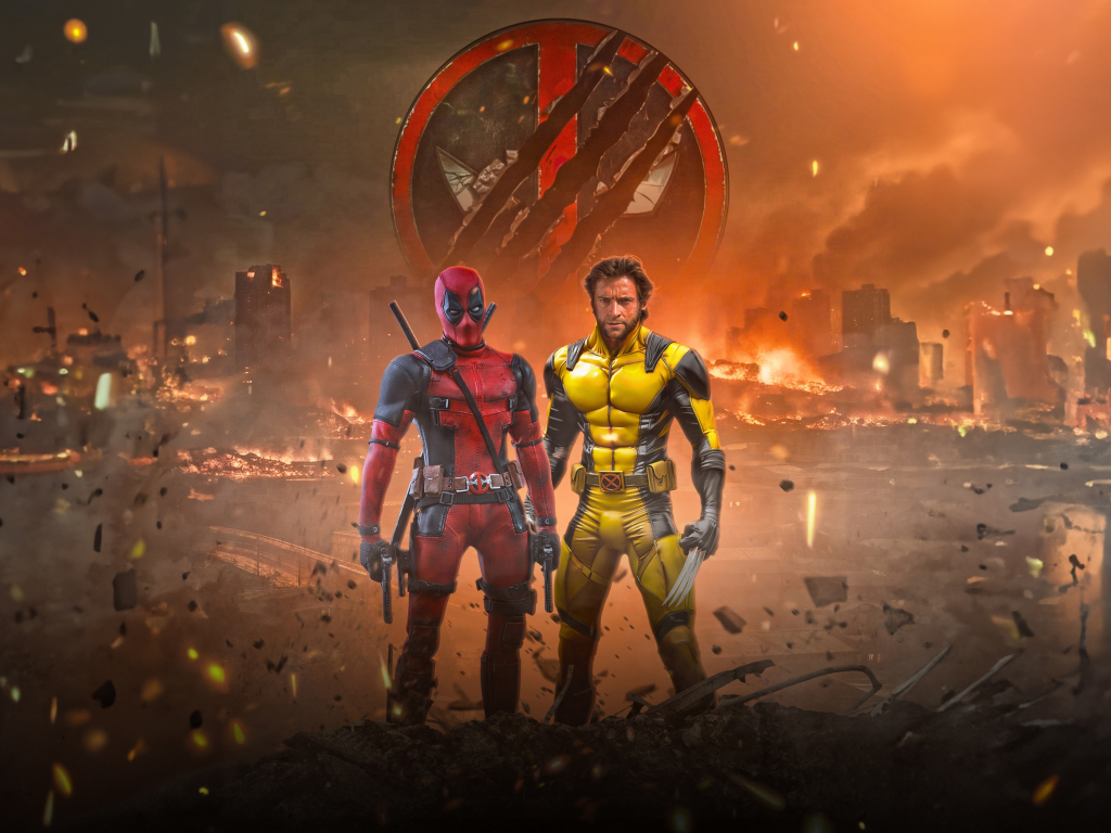 Wallpaper deadpool and wolverine, team up for new movie, 2023 desktop