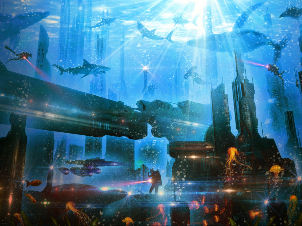 Desktop wallpaper underwater, city, atlantis, hd image, picture
