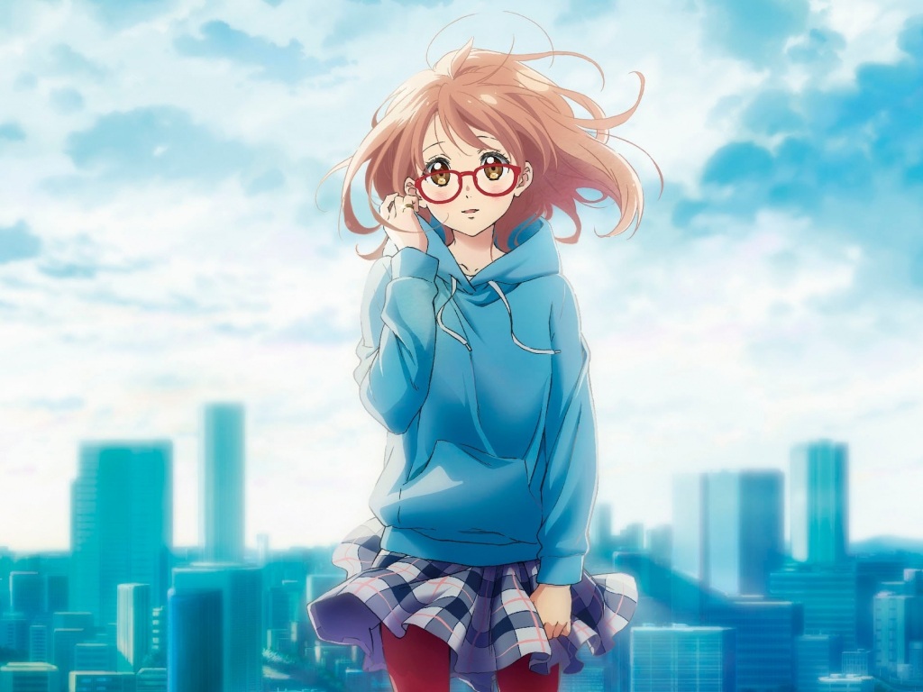 Cute anime girl, glasses, Mirai Kuriyama, Kyoukai no Kanata, 1024x768 wallpaper