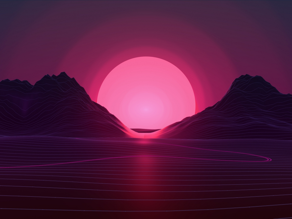 Desktop wallpaper sun, mountains, road, retrowave, art, hd image