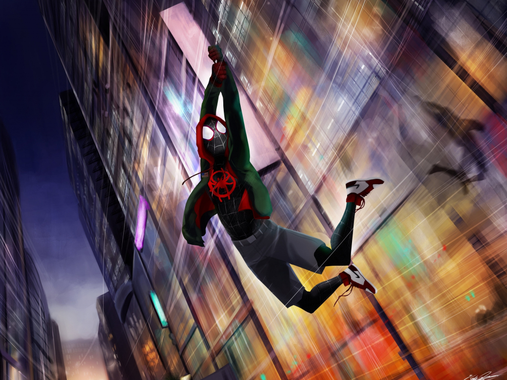 Desktop wallpaper movie, animated, spider-verse, miles morales, swing