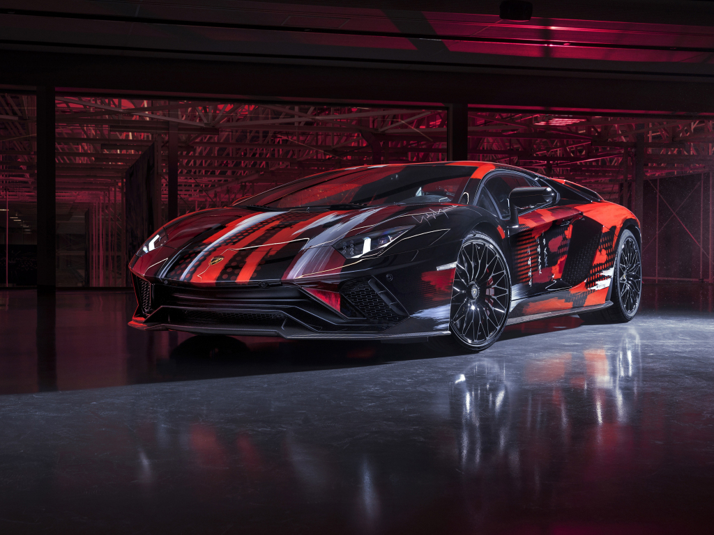 Desktop wallpaper 2021 lamborghini aventador s, sportcar, black-red, hd