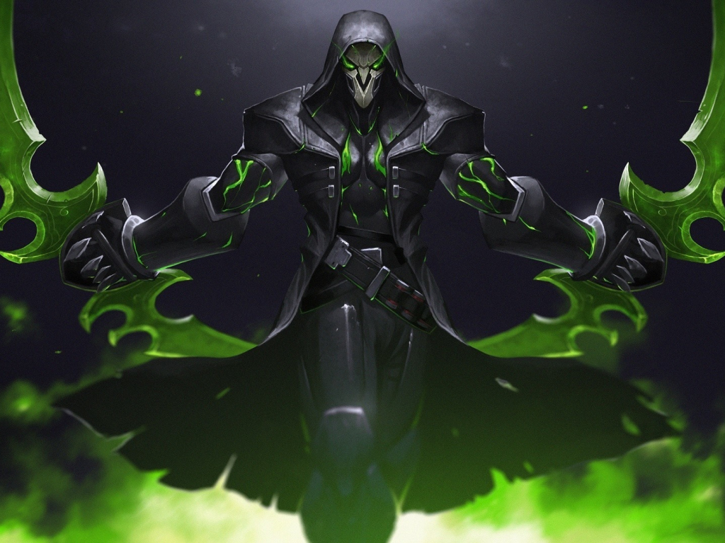 Desktop wallpaper green, reaper, overwatch, warrior ...