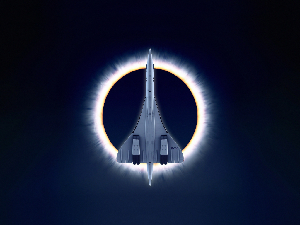 Concorde Carre, eclipse, airplane, moon, aircraft, 1024x768 wallpaper