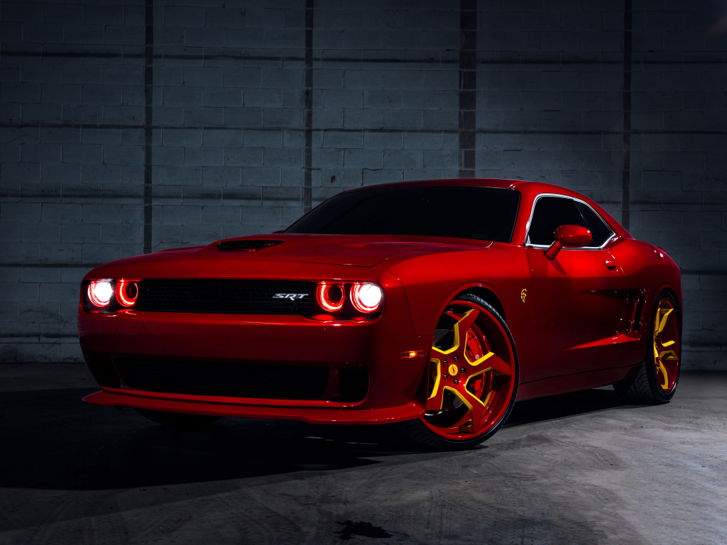 Red, Dodge Challenger SRT Hellcat, flashlight, 1024x768 wallpaper