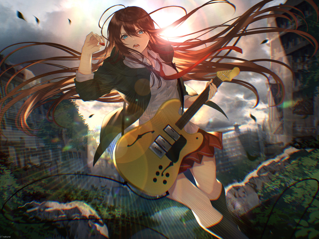 Wallpaper guitar play, anime girl desktop wallpaper, hd image, picture,  background, 432790 | wallpapersmug