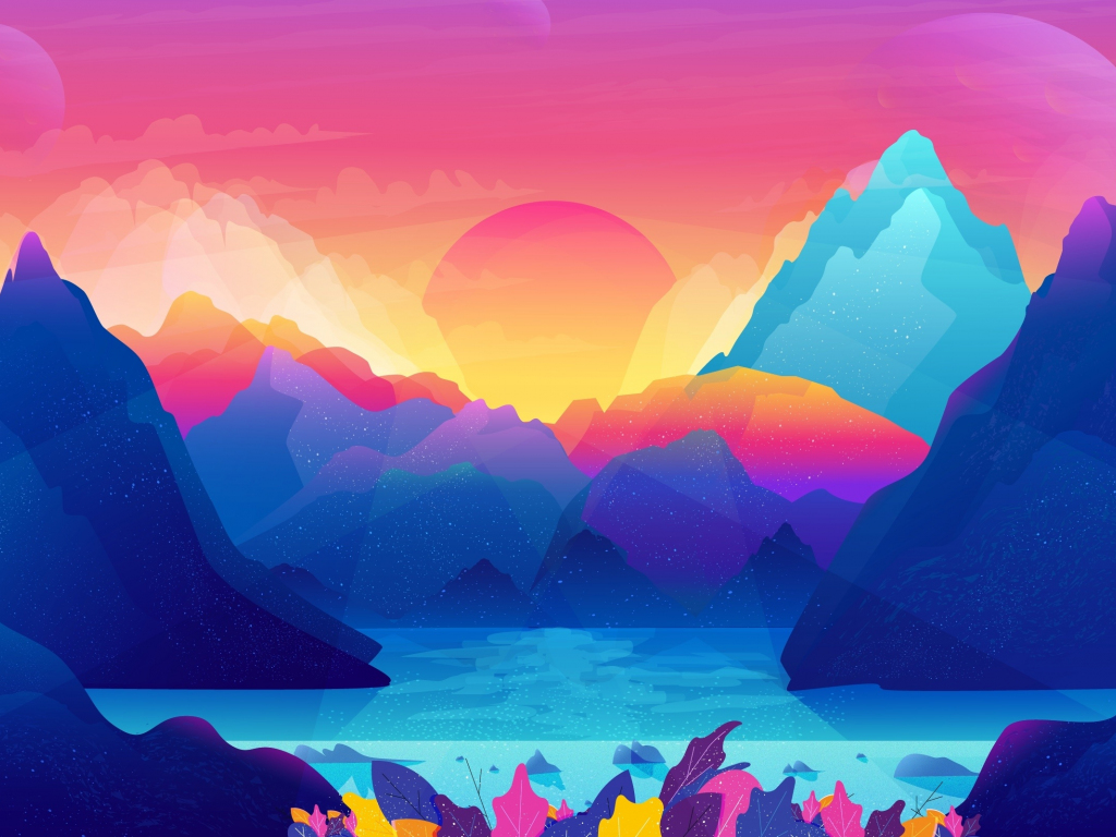 Wallpaper sun, mountains, gradient, colorful, art desktop wallpaper, hd  image, picture, background, 45eb5b | wallpapersmug