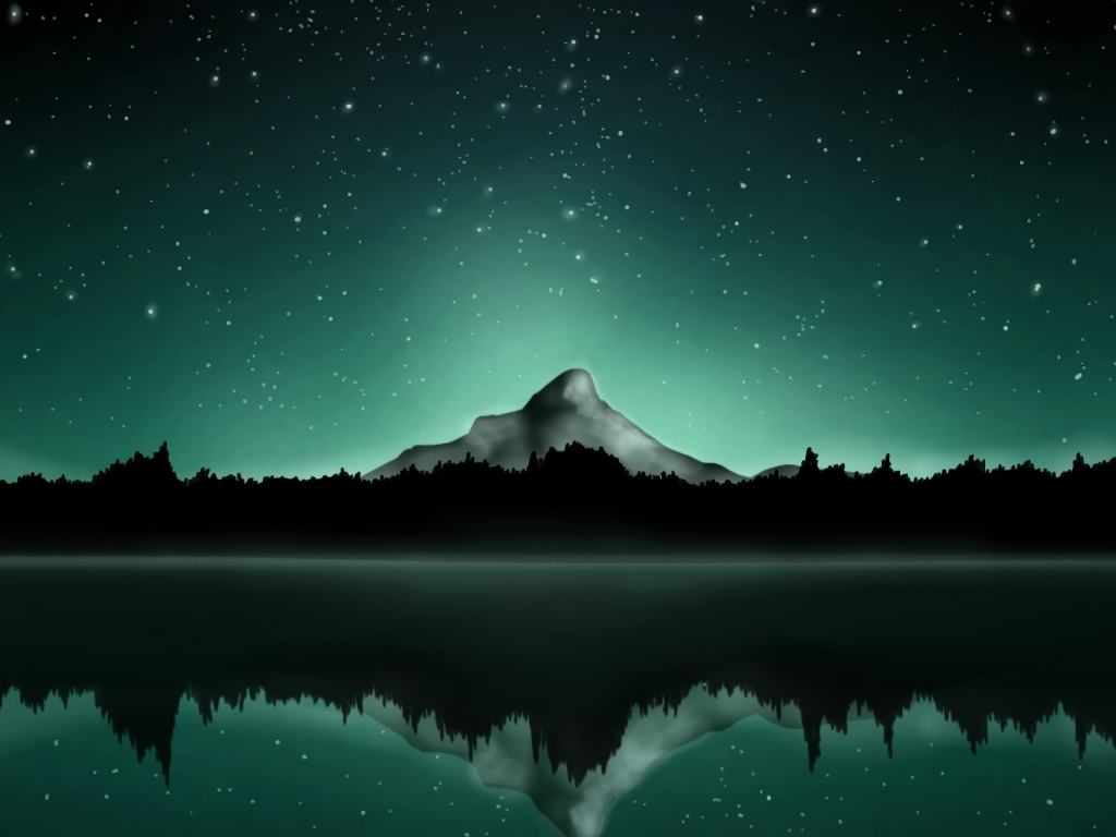 Wallpaper mountain, summit, starry sky, lake, reflections, art desktop