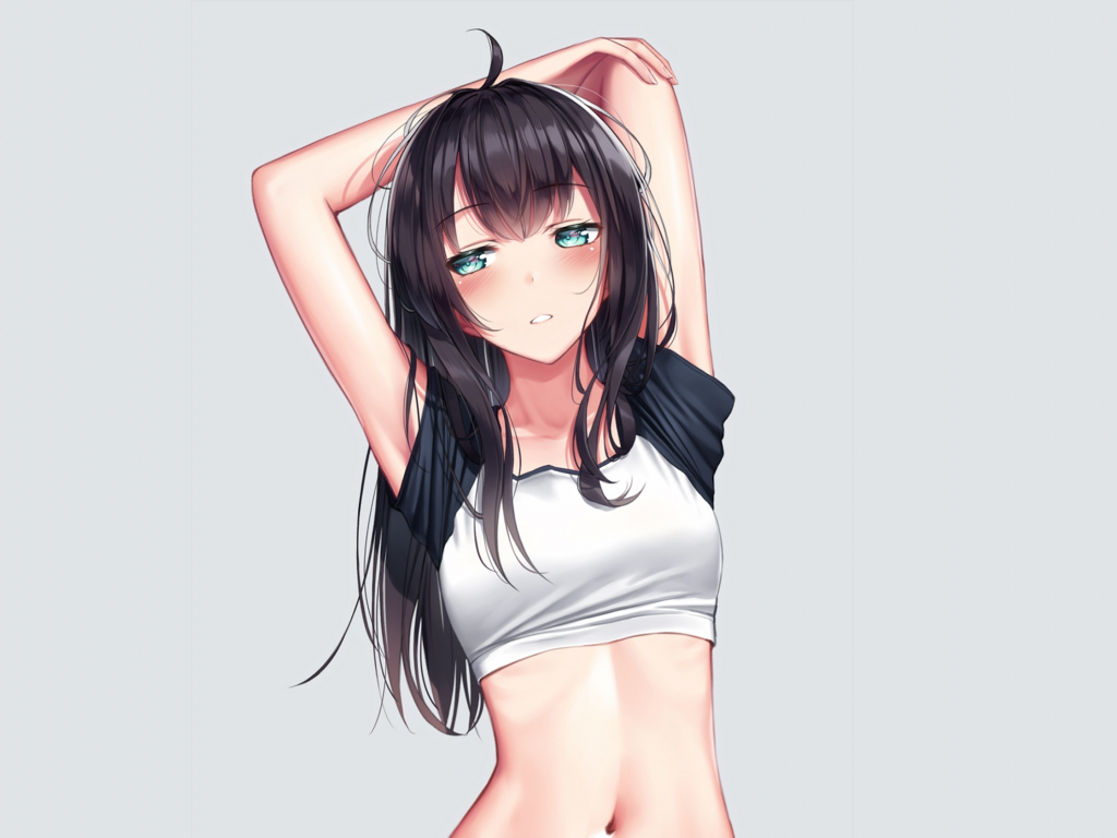 Wallpaper arms up, cute, anime girl, green eyes desktop wallpaper, hd  image, picture, background, 4a0414 | wallpapersmug