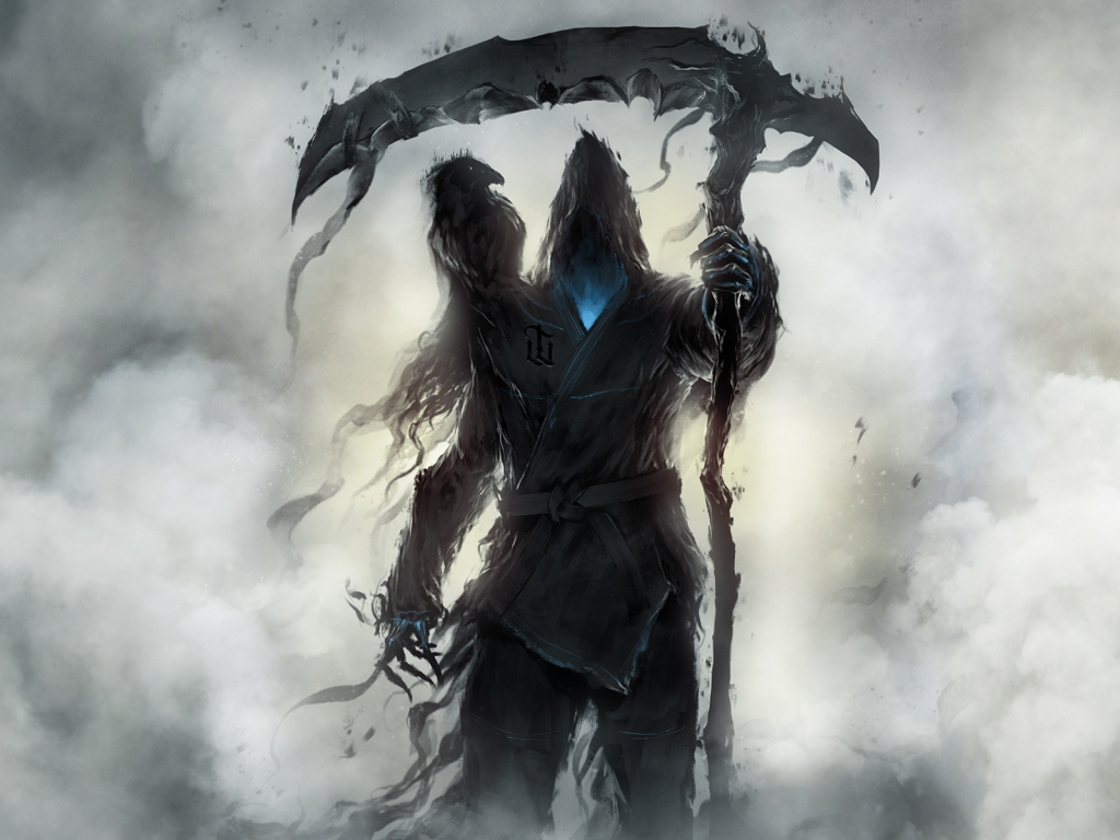 Desktop wallpaper fantasy, grim reaper, raven, dark, hd