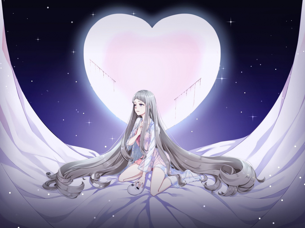 Wallpaper anime, girl, moon, crying, long hair desktop wallpaper, hd image,  picture, background, 4beff7 | wallpapersmug