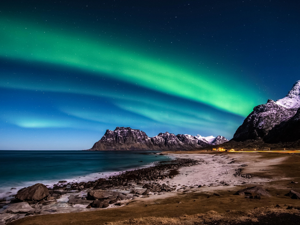 Wallpaper Lofoten Islands, Norway, Aurora Borealis, Northern Lights ...