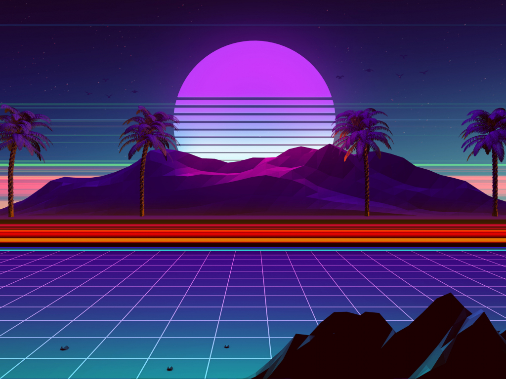 Desktop wallpaper palm trees, neon artwork, sun rays, 80s ...