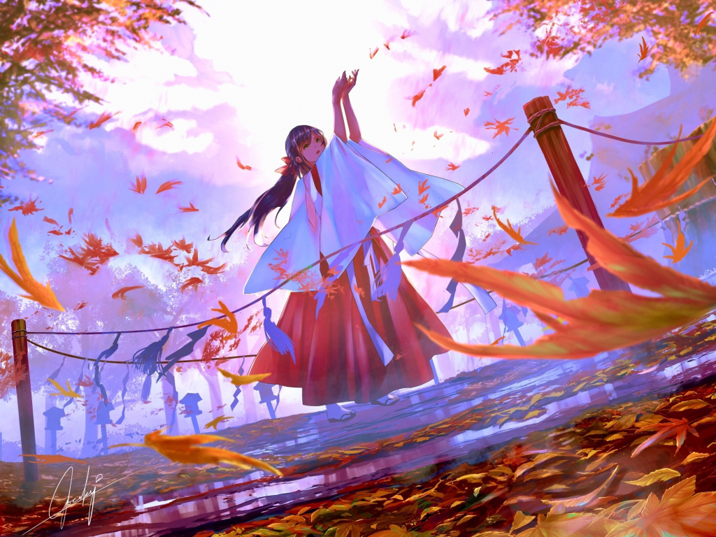 Wallpaper autumn leaves beautiful anime girl original desktop wallpaper  hd image picture background 53b2a0  wallpapersmug