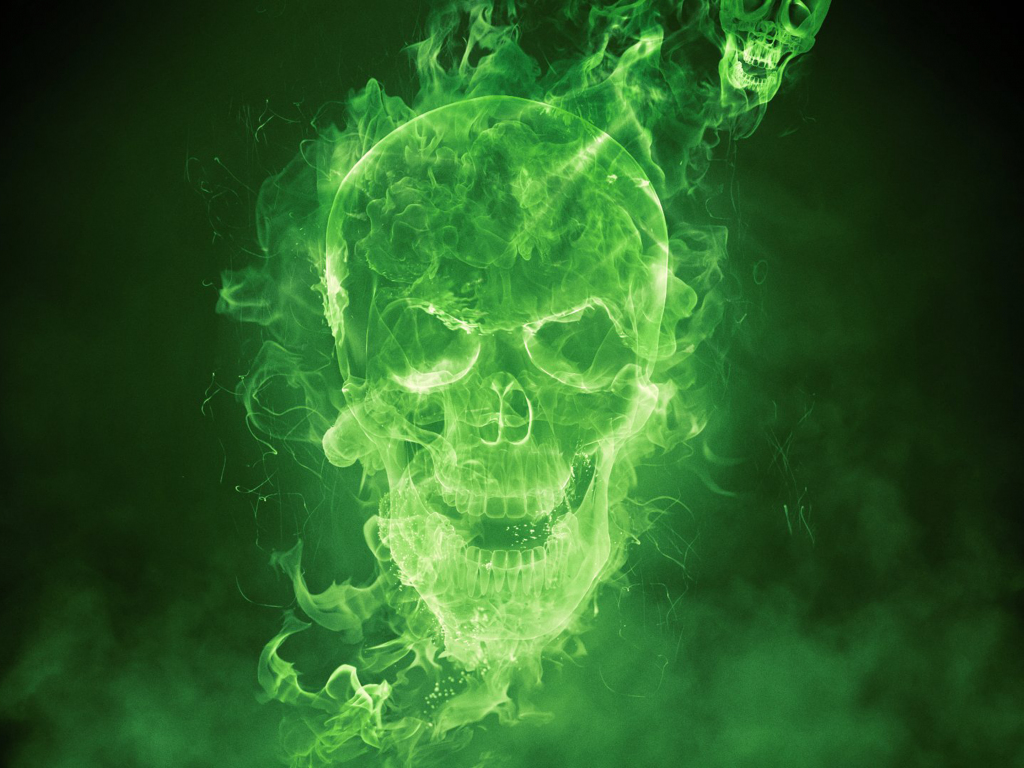green flaming skull