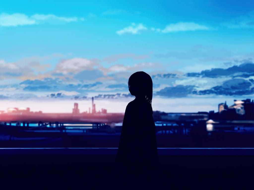 Wallpaper anime girl, silhouette, pretty sunset, art desktop wallpaper ...