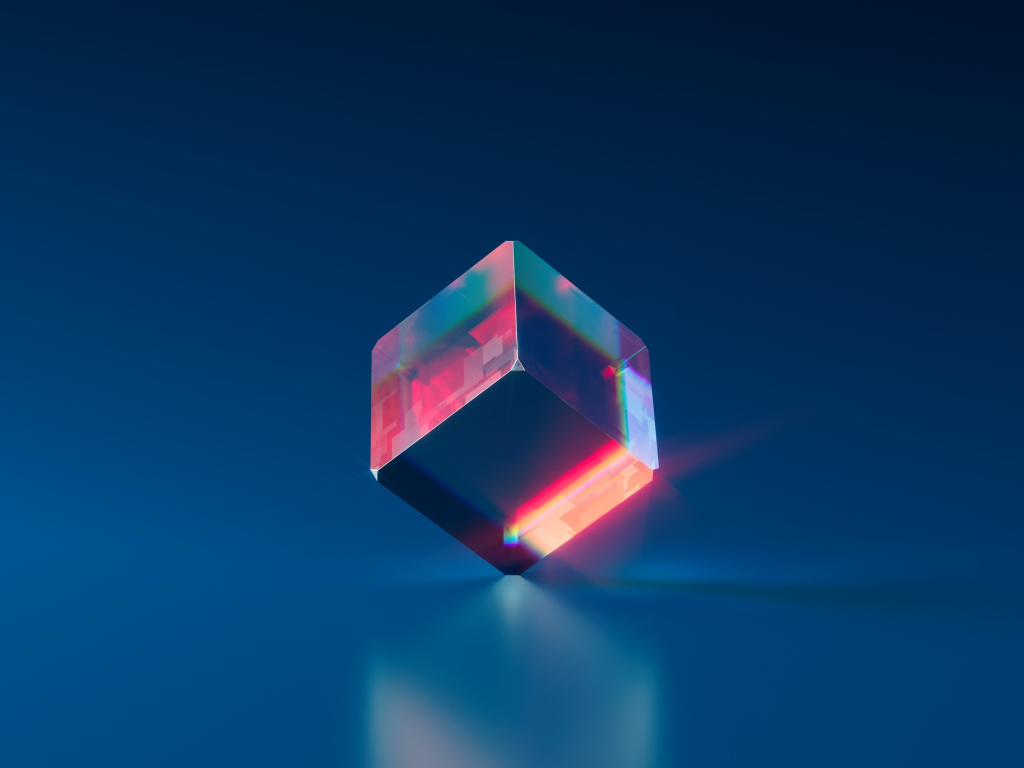 Crystal blue cube, shine, minimal, art ...