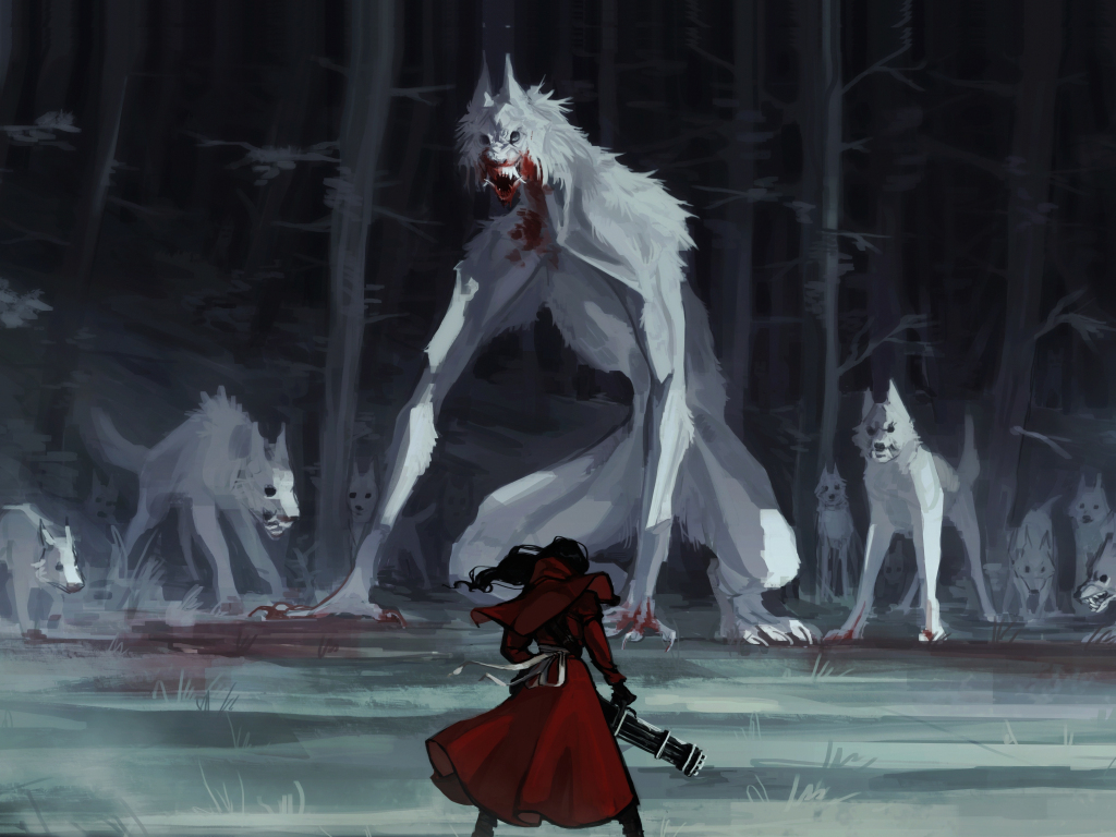 Red riding hood, wolf, fantasy, art, 1024x768 wallpaper