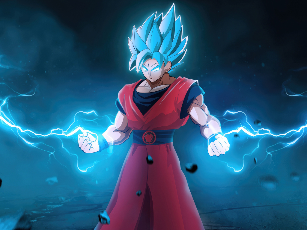 Goku with lightening powers, blue, anime, 1024x768 wallpaper