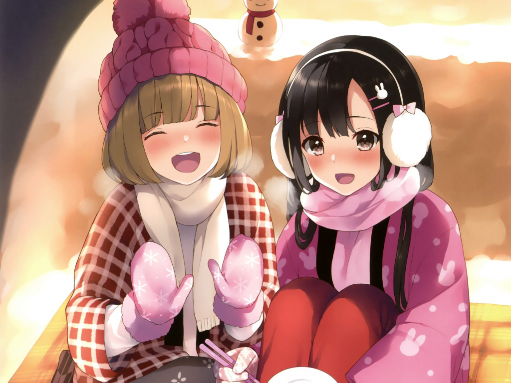 Wallpaper winter, cute anime girls, friends desktop wallpaper, hd image,  picture, background, 69b11f | wallpapersmug