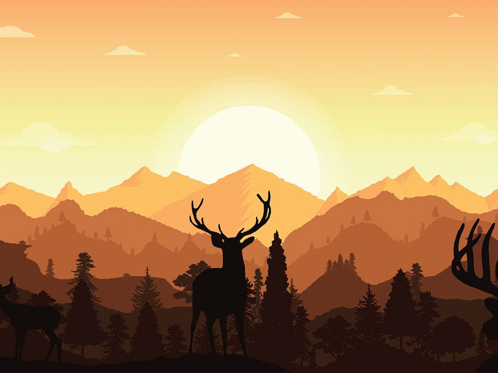 Wallpaper sunset, horns, deer, silhouette desktop wallpaper, hd image,  picture, background, 739bf7