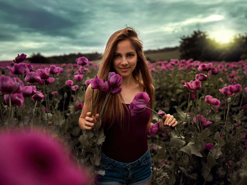 Wallpaper beautiful woman, outdoor at farm field, model desktop ...