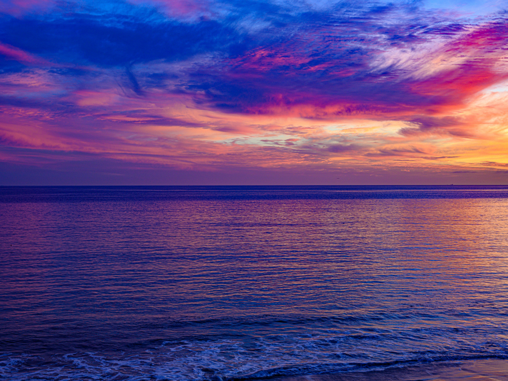 Desktop wallpaper pink sunset, seascape, calm and beautiful, nature, hd